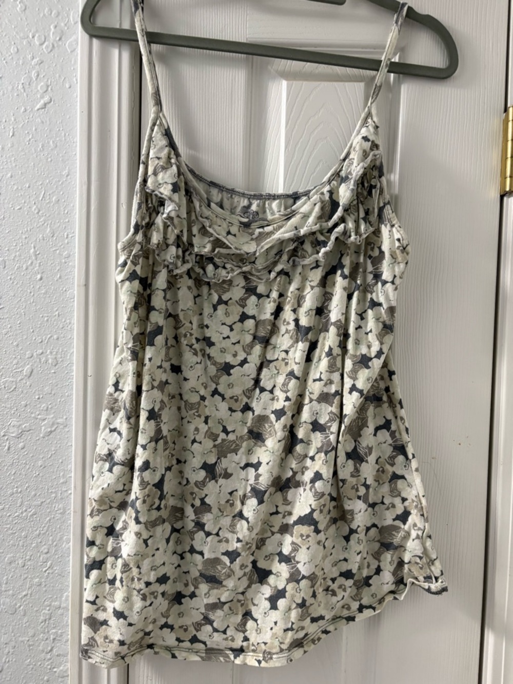 Old Navy Cream and Gray Floral Ruffle-Trim Camisole